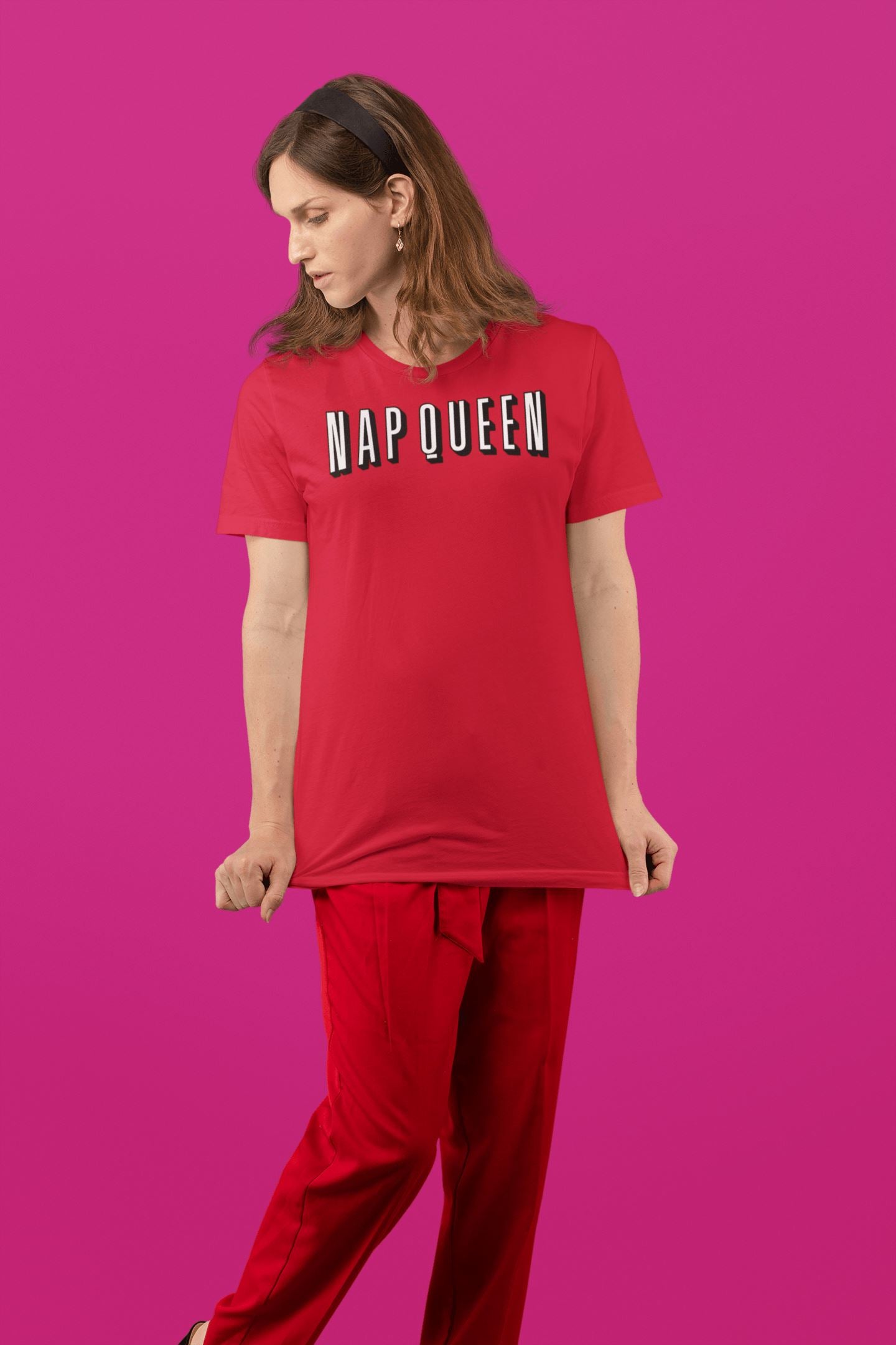 Nap Queen Dailywear Funny Red T Shirt for Women | Premium Design | Catch My Drift India - Catch My Drift India  clothing, female, funny, general, made in india, nap, red, shirt, t shirt, tren