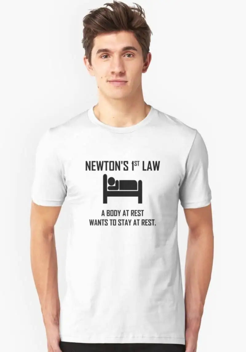 Newton's First Law White T Shirt for Men | Premium Design | Catch My Drift India - Catch My Drift India Clothing clothing, engineer, engineering, made in india, shirt, t shirt, tshirt, white