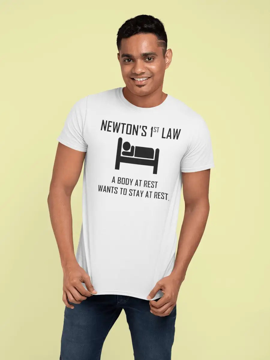 Newton's First Law White T Shirt for Men | Premium Design | Catch My Drift India - Catch My Drift India Clothing clothing, engineer, engineering, made in india, shirt, t shirt, tshirt, white