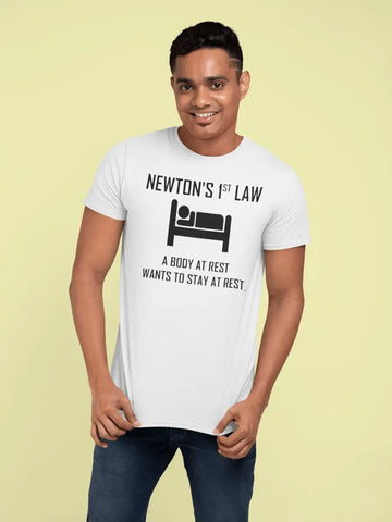 Newton's First Law White T Shirt for Men | Premium Design | Catch My Drift India