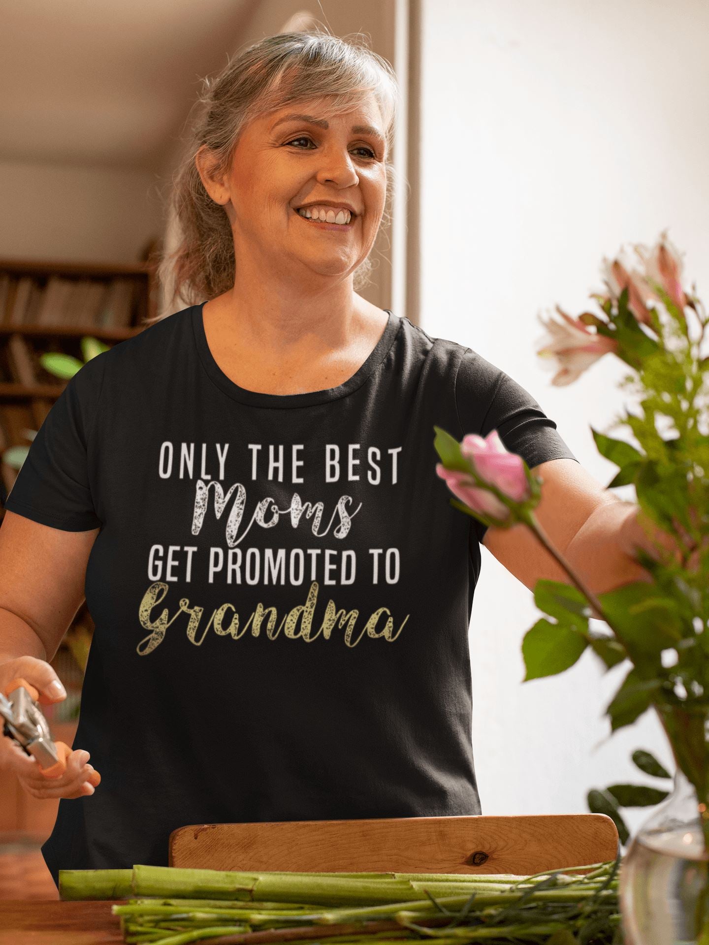 Only the Best Moms Get Promoted to Grandma Special T Shirt for Women - Catch My Drift India  black, clothing, female, grandma, grandparents, made in india, mom, mother, parents, shirt, t shir