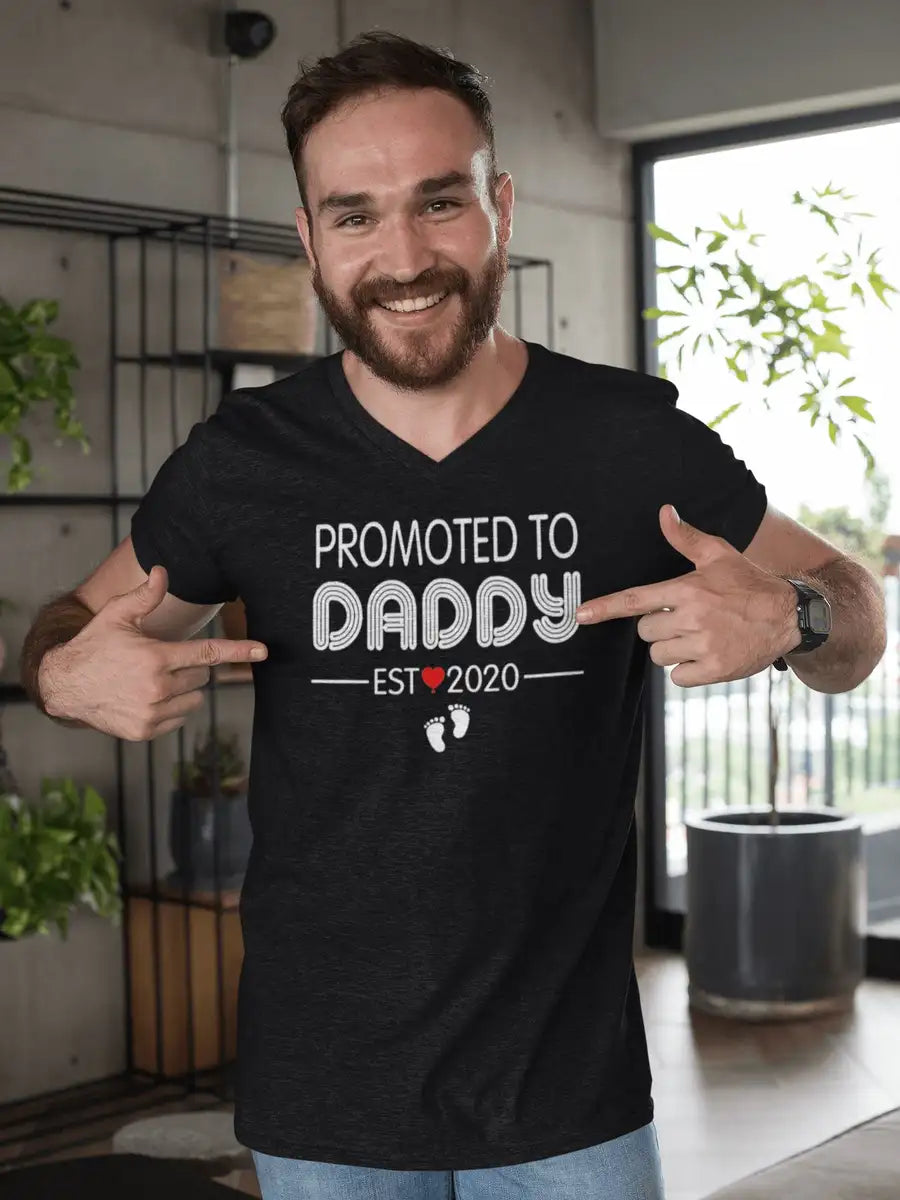 Promoted to Daddy V Neck T Shirt for Men | Premium Design | Catch My Drift India - Catch My Drift India  black, clothing, dad, made in india, parents, shirt, t shirt, tshirt, vneck