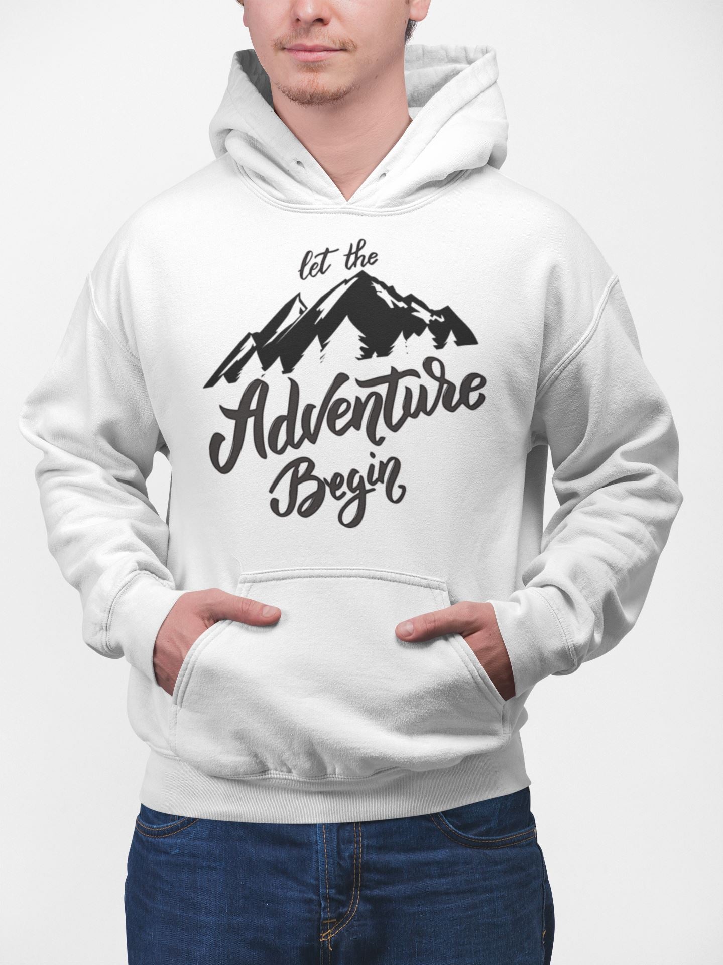 Let the Adventure Begin Exclusive White Mountain Hoodie for Men and Women freeshipping - Catch My Drift India