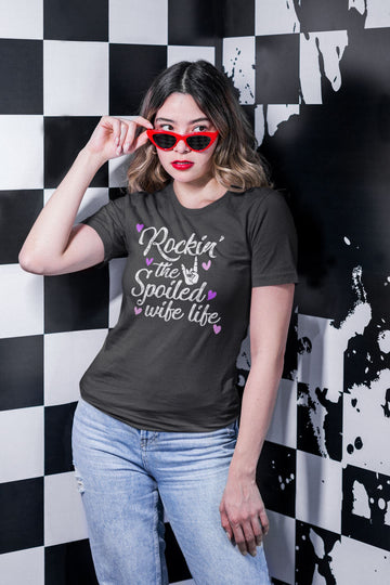 Rocking The Spoiled Wife Life Exclusive Black T Shirt for Women freeshipping - Catch My Drift India
