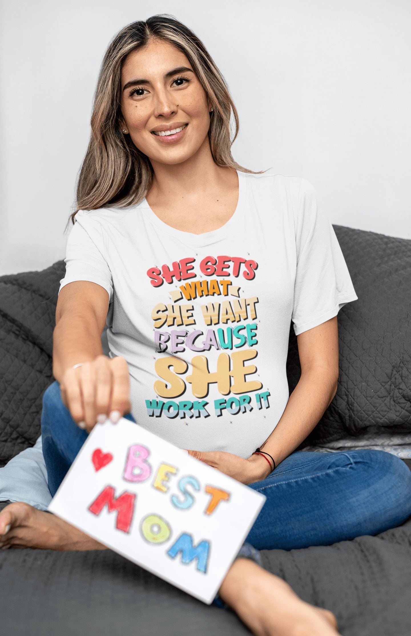 She Gets What She Wants Because She Works for It Special Long T Shirt for Women - Catch My Drift India  clothing, female, general, gym, made in india, motivation, shirt, t shirt, tshirt, whit
