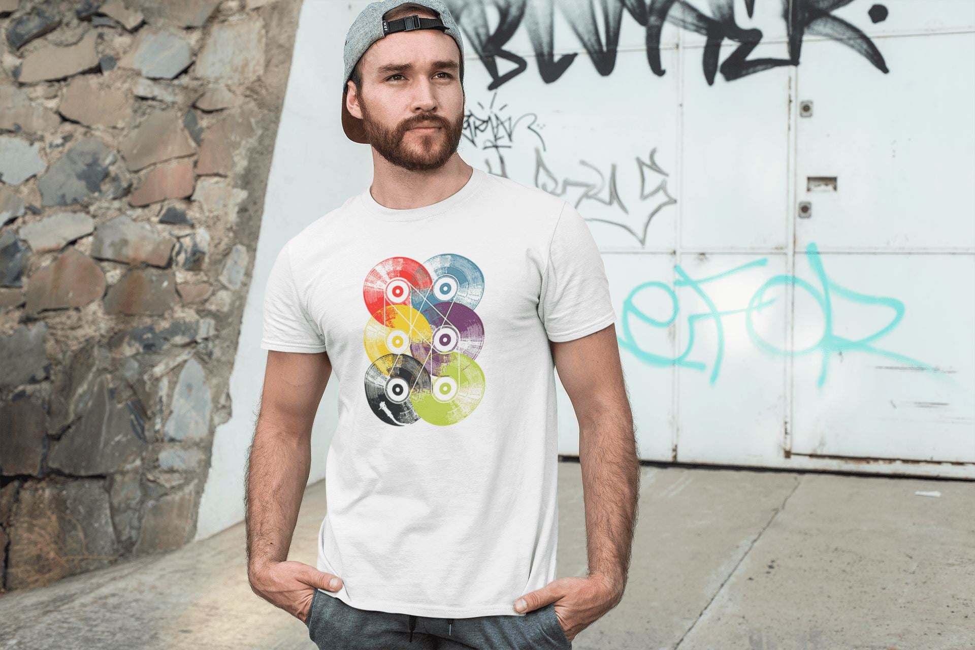 Six Discs Retro White T Shirt for Men and Women | Premium Design | Catch My Drift India - Catch My Drift India  clothing, female, general, made in india, optical illusion, shirt, t shirt, tre