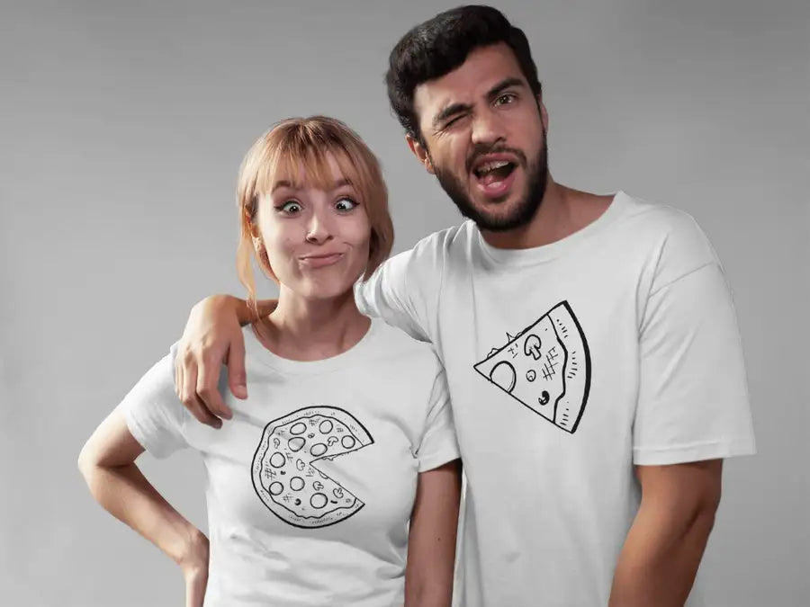 Slice of Pizza White T Shirt for Couples | Premium Design | Catch My Drift India - Catch My Drift India Clothing clothing, couples, made in india, shirt, t shirt, tshirt, white