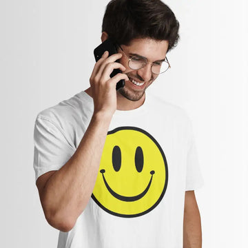 Smiley Face White T Shirt for Men and Women | Premium Design | Catch My Drift India