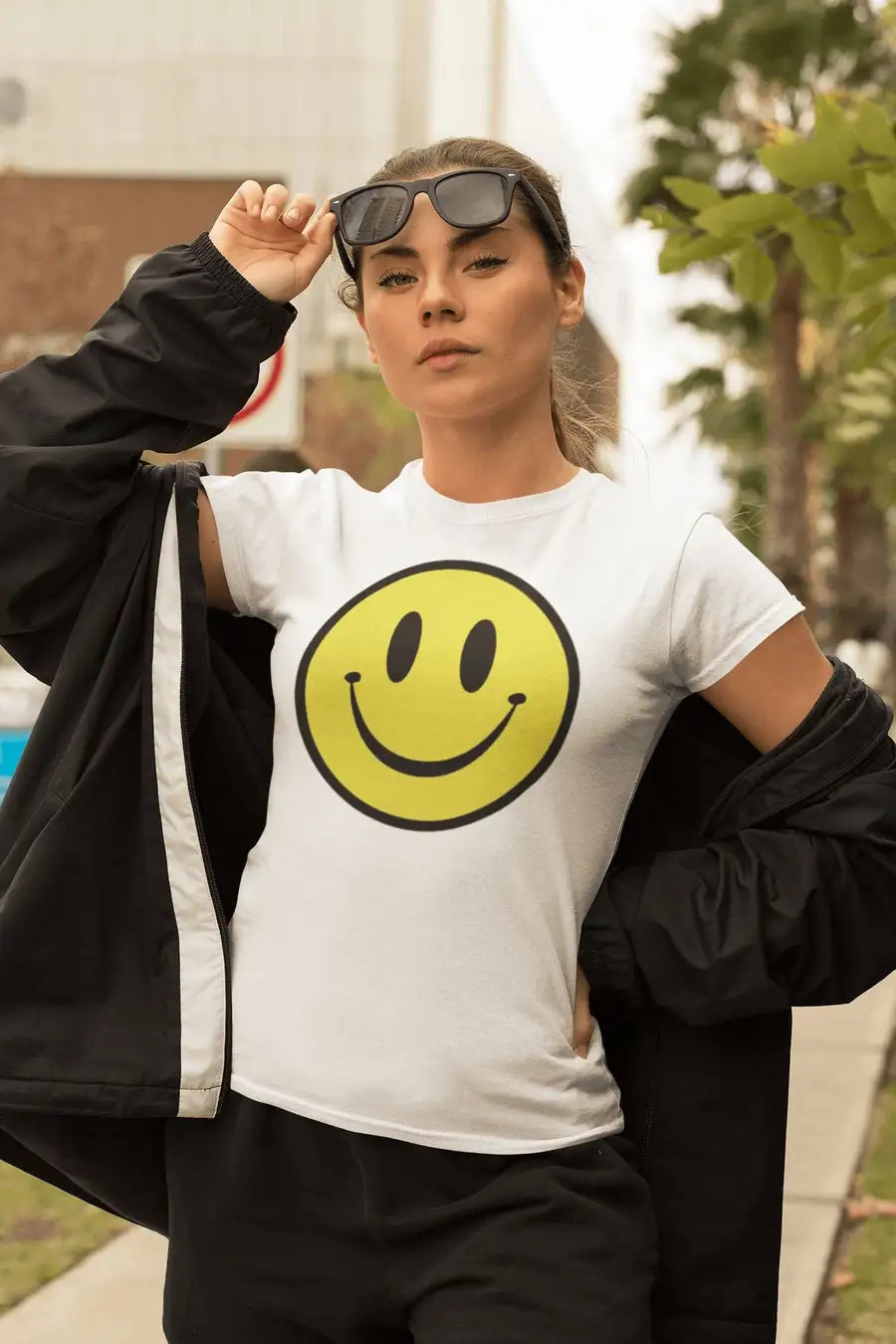 Smiley Face White T Shirt for Men and Women | Premium Design | Catch My Drift India - Catch My Drift India Clothing clothing, general, gym, made in india, shirt, t shirt, trending, tshirt