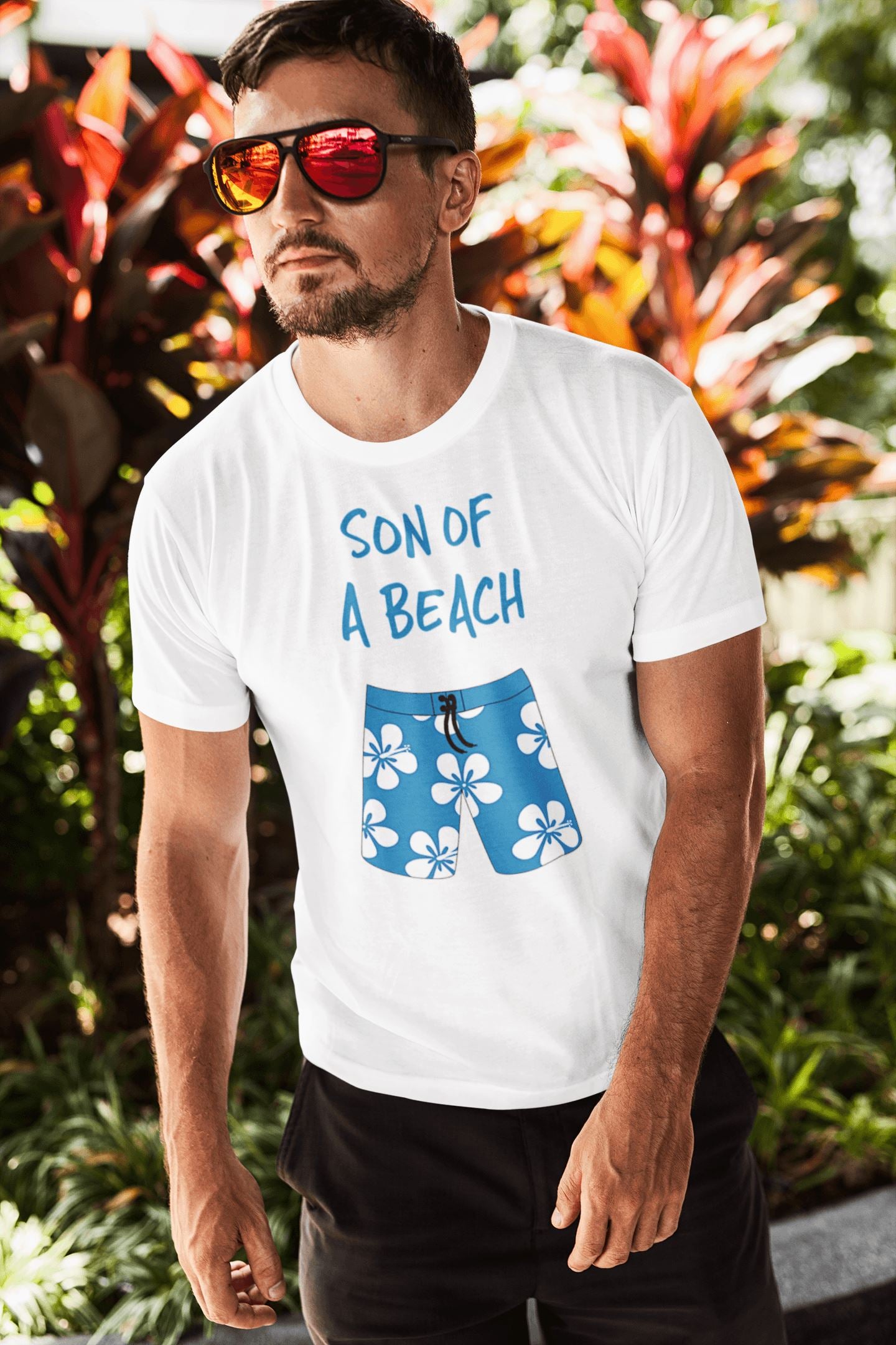 Son of a Beach Funny White T Shirt for Men | Beachwear - Catch My Drift India  beachwear, clothing, funny, general, made in india, shirt, t shirt, trending, tshirt, white