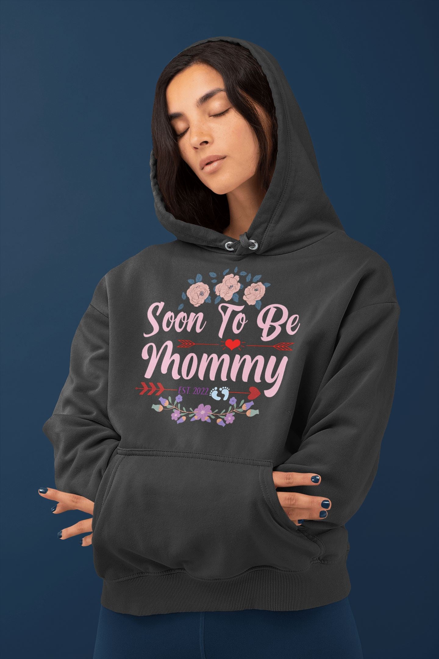 Soon to be Mommy Est. 2022 Special Black Hoodie for Women Printrove 