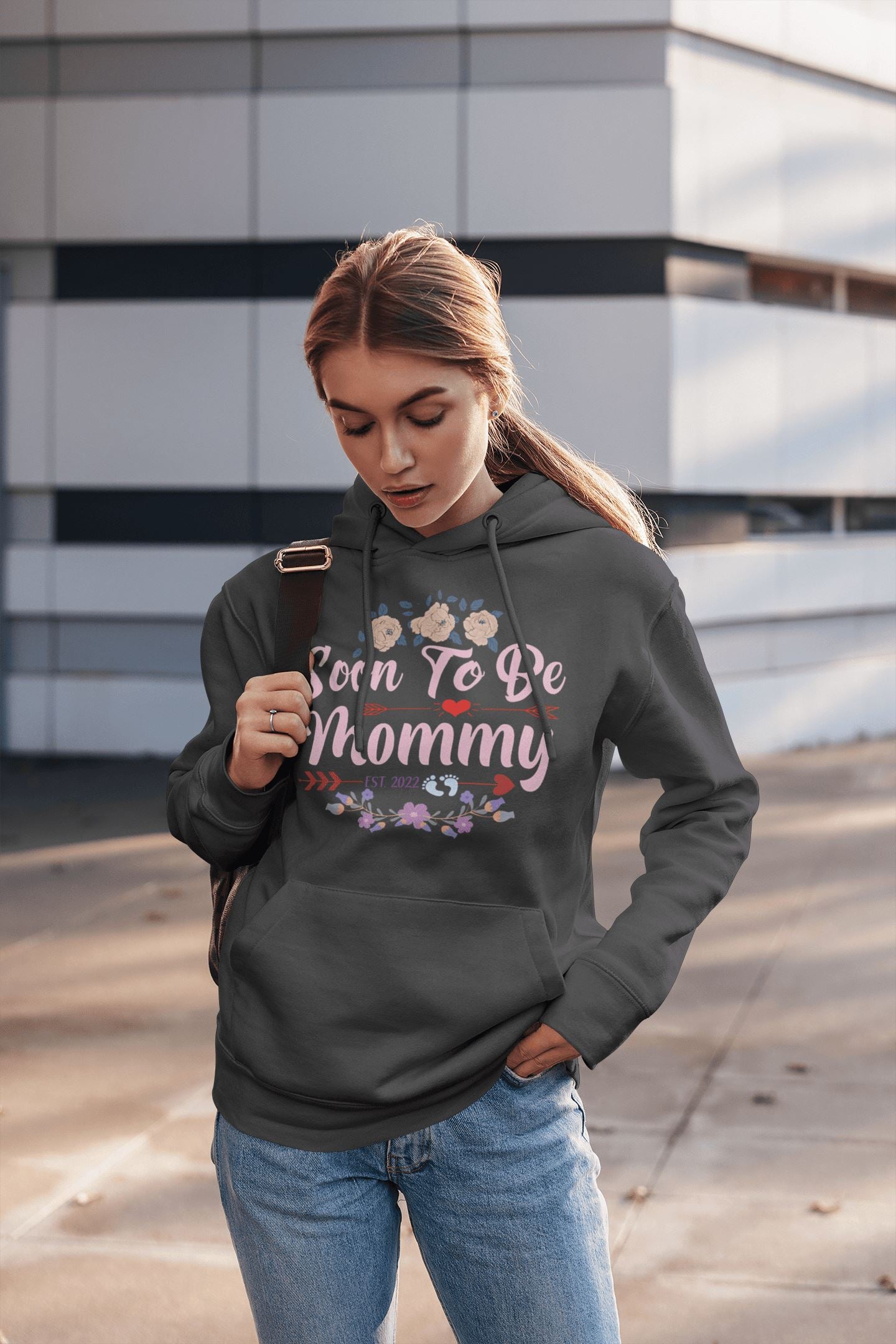 Soon to be Mommy Est. 2022 Special Black Hoodie for Women Printrove 
