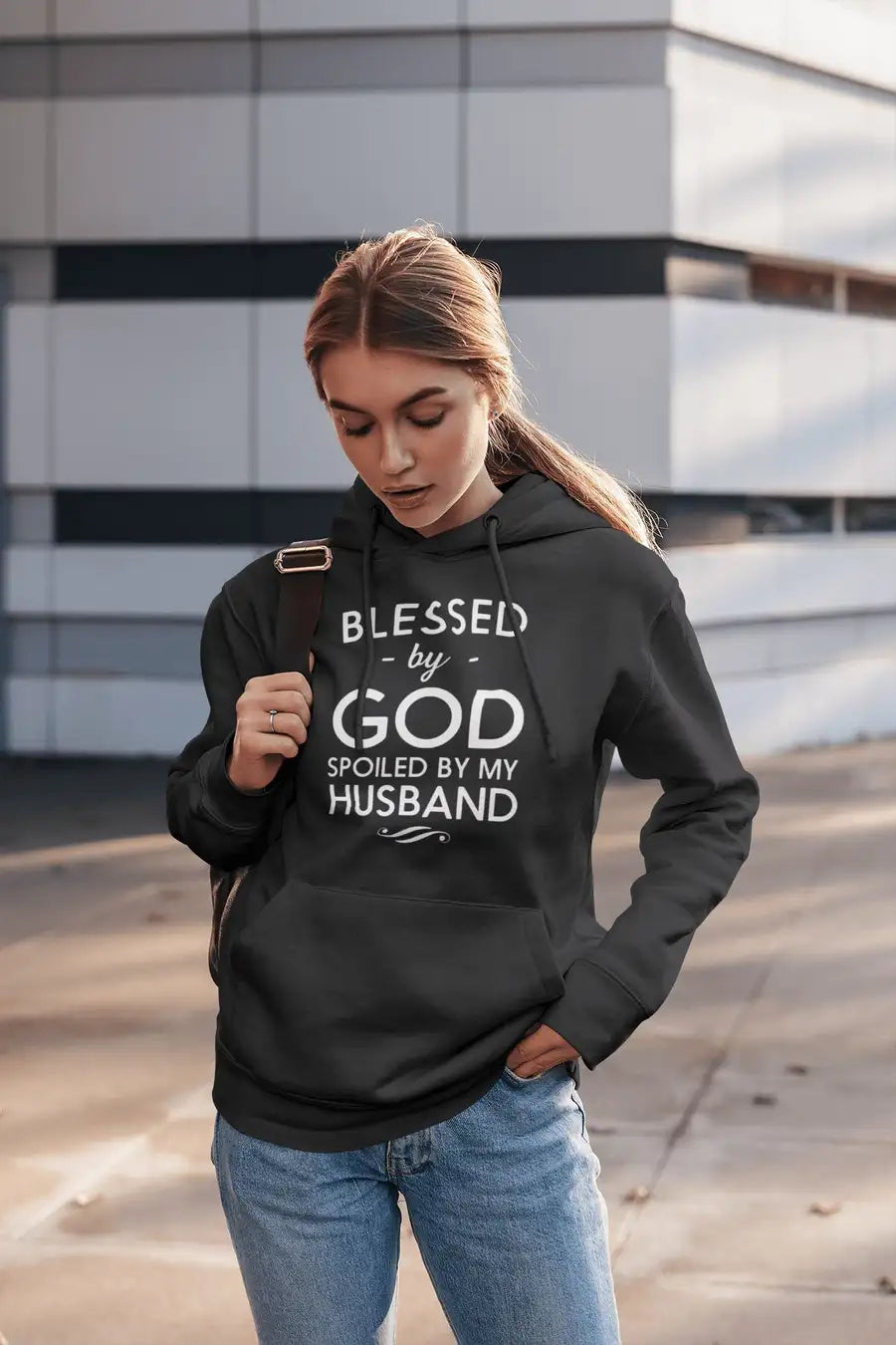 Spoiled By My Husband Black T Shirt / Hoodie for Married Women | Premium Design - Catch My Drift India Clothing black, clothing, couples, female, full sleeves, hoodie, jacket, made in india, 