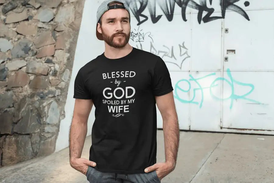 Spoiled By My Wife Exclusive T Shirt for Married Men | Premium Design | Catch My Drift India - Catch My Drift India  black, clothing, couples, female, husband, made in india, parents, shirt, 