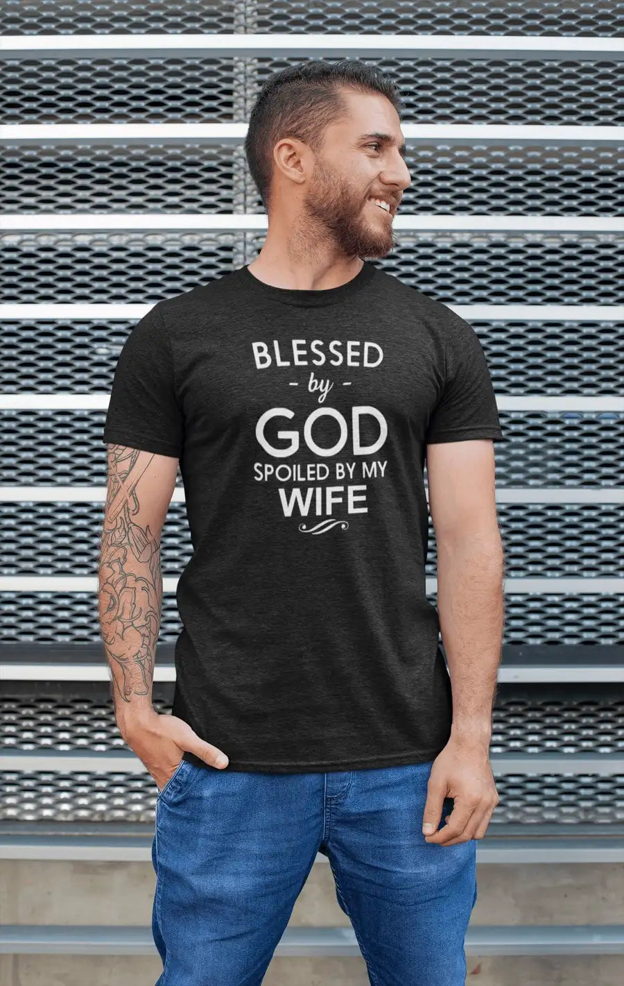 Spoiled By My Wife Exclusive T Shirt for Married Men | Premium Design | Catch My Drift India - Catch My Drift India  black, clothing, couples, female, husband, made in india, parents, shirt, 