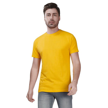 Golden Yellow Premium Round Neck Half Sleeves Plain T-Shirt For Men
