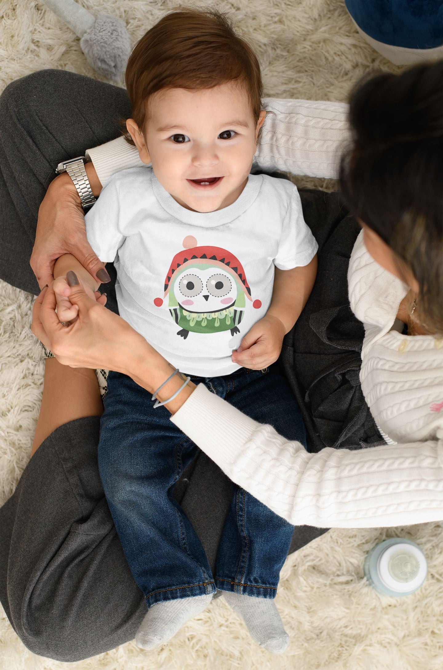 Cute Baby with Even Cuter Winter Cap Supreme White T Shirt for Babies freeshipping - Catch My Drift India