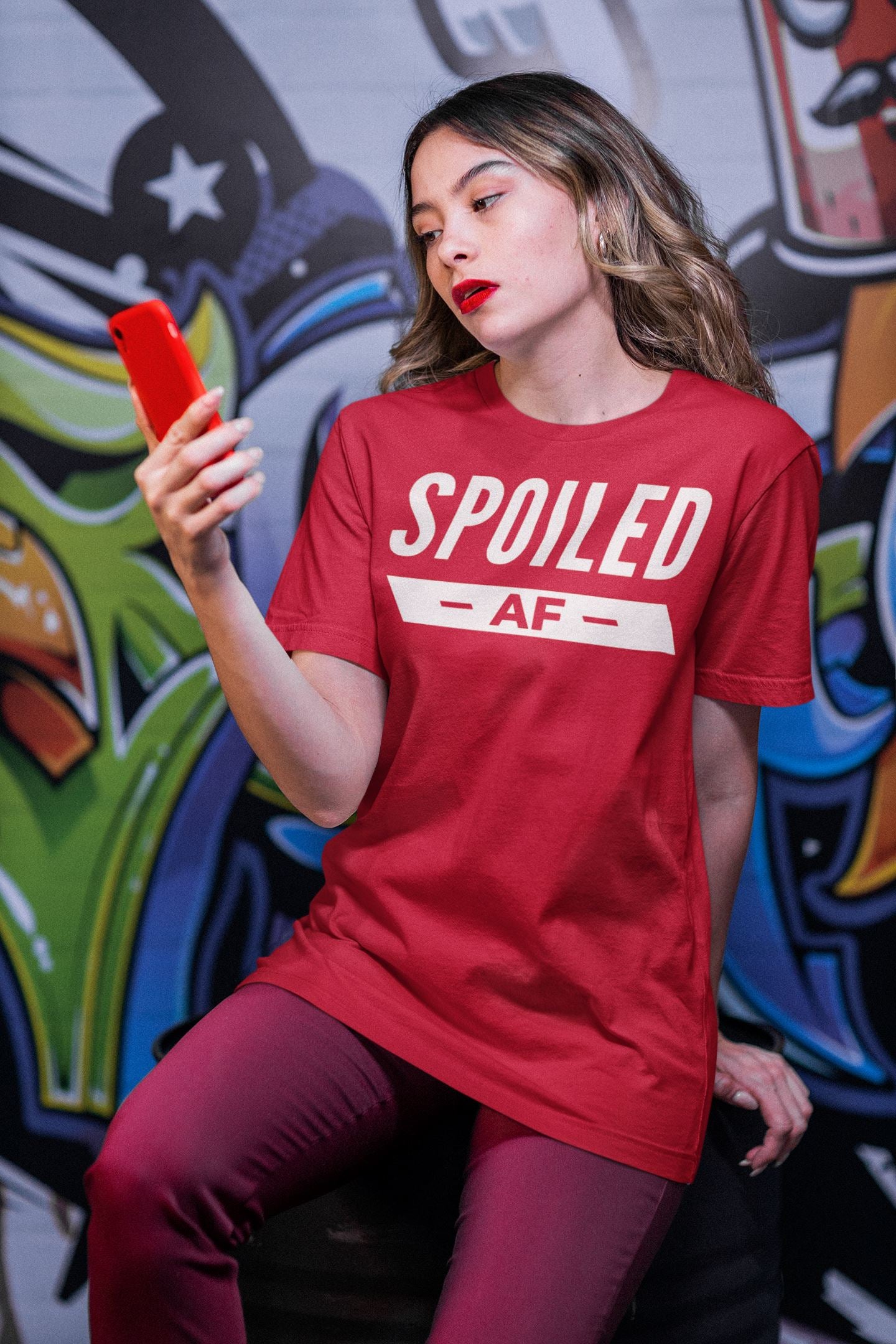 Spoiled AF Exclusive Swaggy Red T-shirt for Married Women freeshipping - Catch My Drift India