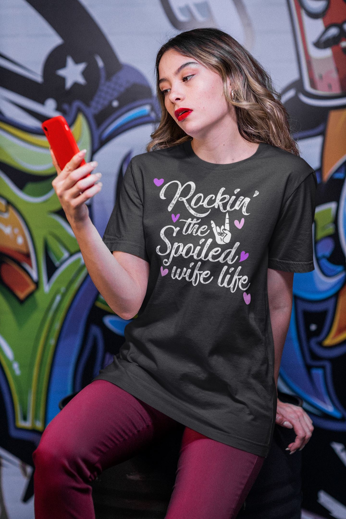Rocking The Spoiled Wife Life Exclusive Black T Shirt for Women freeshipping - Catch My Drift India
