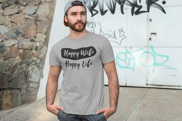 Happy Wife Happy Life Exclusive Light Grey T Shirt for Men and Women
