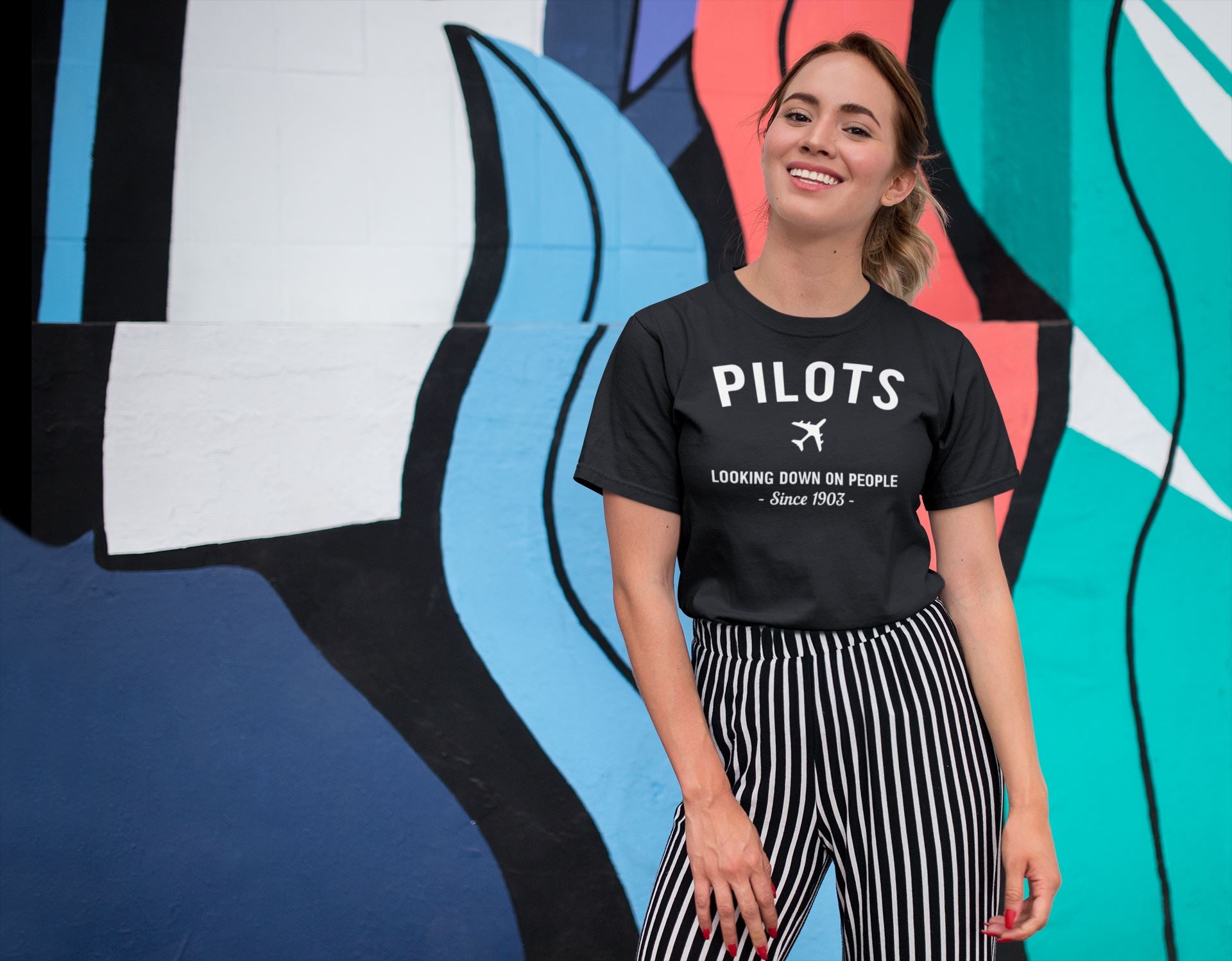 Pilots Looking Down on People Since 1903 Exclusive Navy Blue T Shirt for Men and Women Printrove 