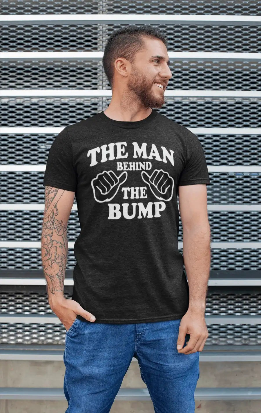 The Man Behind the Bump T Shirt for Men | Premium Design | Catch My Drift India - Catch My Drift India Clothing black, clothing, dad, father, made in india, multi colour, parents, pregnancy, 