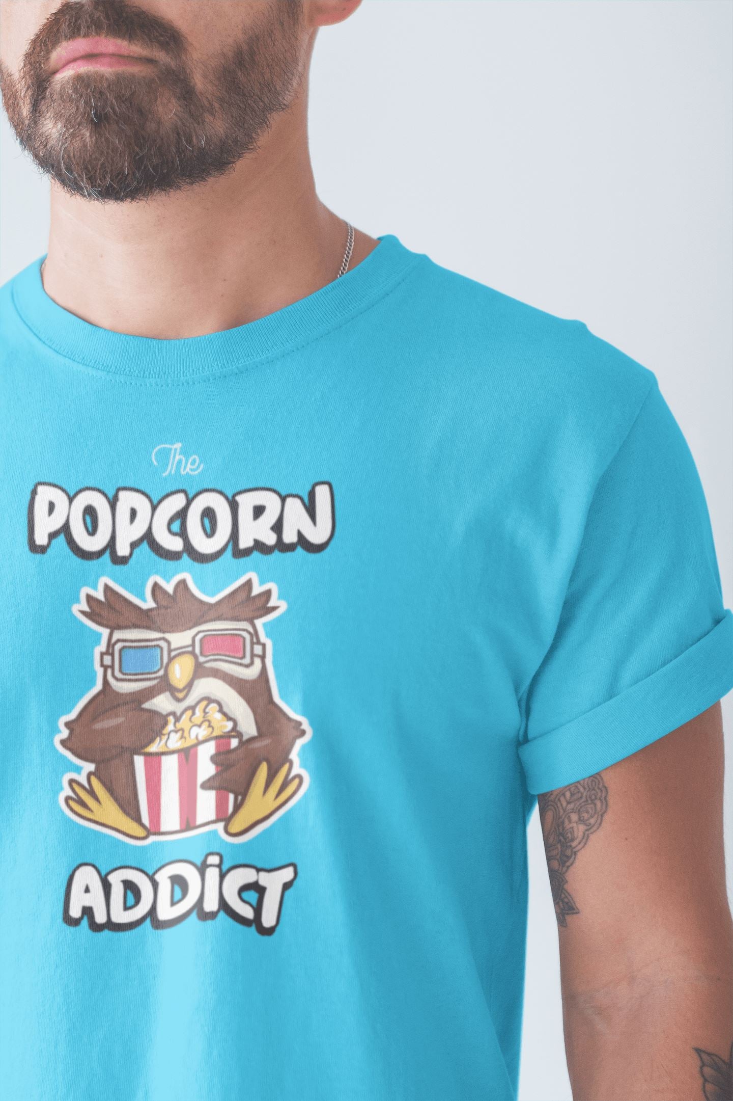 The Popcorn Addict Funky Ullu Blue T Shirt for Men and Women | Premium Design | Catch My Drift India - Catch My Drift India  blue, clothing, female, funny, general, made in india, shirt, t sh