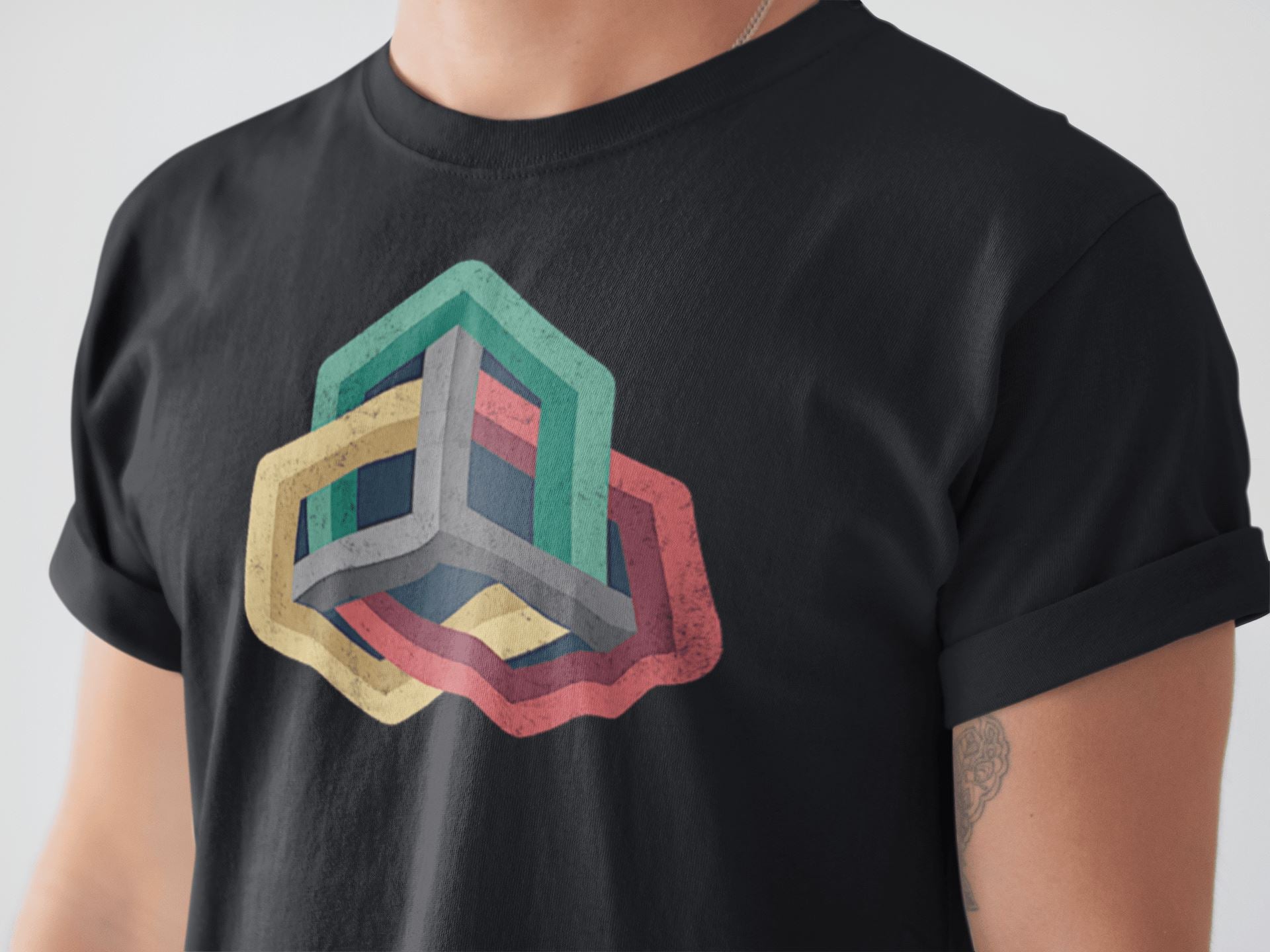 Three Cubes Illusion Mind Bending T Shirt for Men and Women | Premium Design | Catch My Drift India - Catch My Drift India  black, clothing, female, general, made in india, optical illusion, 