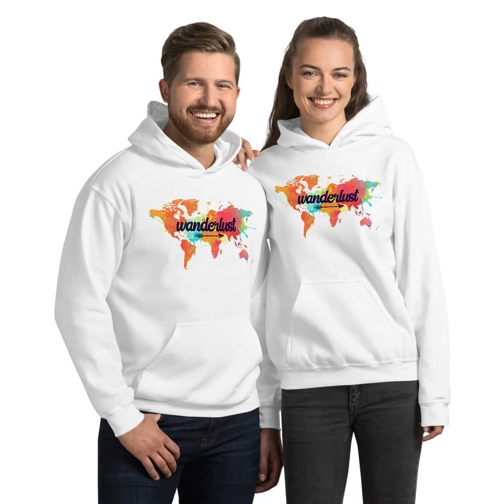 Wanderlust with World Map Exclusive White Hoodie for Travel Enthusiast Men and Women freeshipping - Catch My Drift India