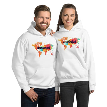 Wanderlust with World Map Exclusive White Hoodie for Travel Enthusiast Men and Women