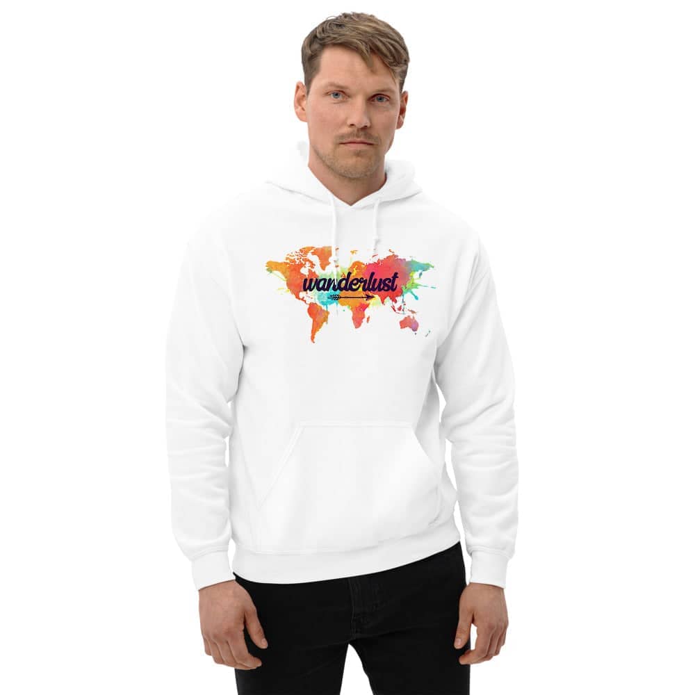 Wanderlust with World Map Exclusive White Hoodie for Travel Enthusiast Men and Women freeshipping - Catch My Drift India