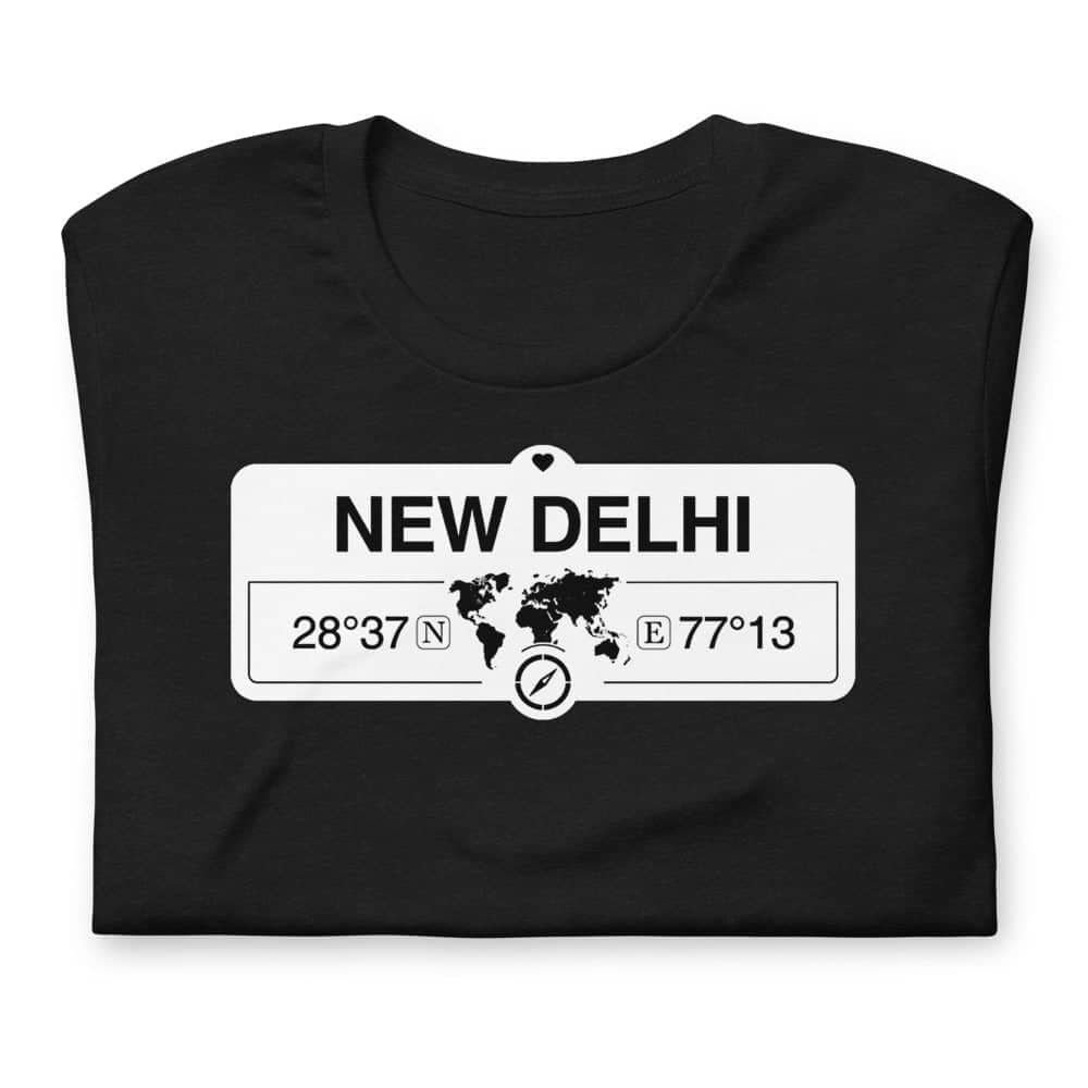 New Delhi World Map Coordinate Official Black T Shirt for Delhite Men and Women freeshipping - Catch My Drift India
