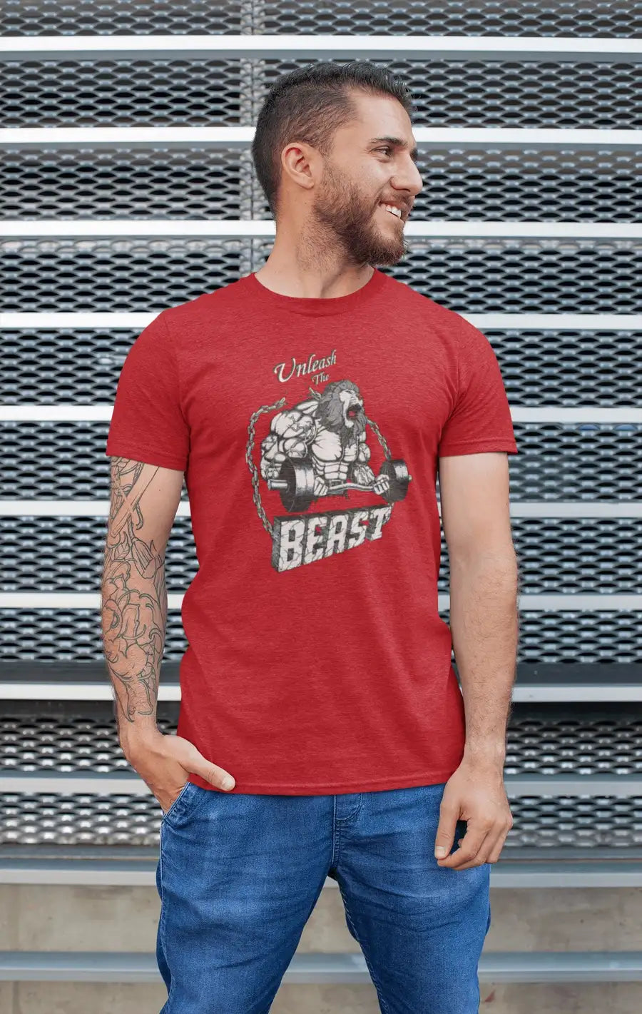Unleash The Beast Red Colour Unisex T Shirt | Premium Design | Catch My Drift India - Catch My Drift India  clothing, general, gym, made in india, red, shirt, t shirt, trending, tshirt