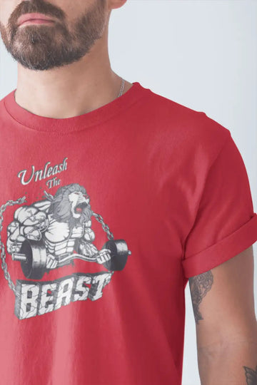 Unleash The Beast Red Colour Unisex T Shirt | Premium Design | Catch My Drift India - Catch My Drift India  clothing, general, gym, made in india, red, shirt, t shirt, trending, tshirt