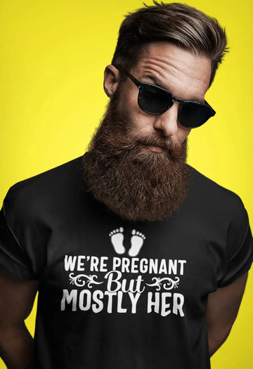 We/re  But Mostly Her Black T Shirt for Men | Premium Design | Catch My Drift India - Catch My Drift India  black, clothing, expecting mom, father, made in india, mom, mother, parents, pregna